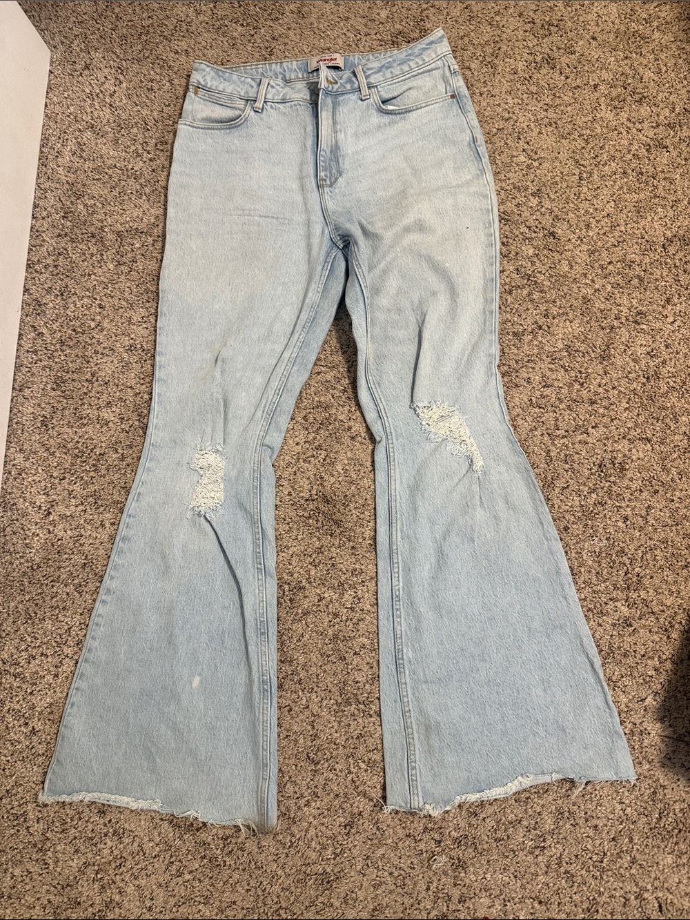 Wrangler Light Blue Women's Flare Jeans with Knee Rips